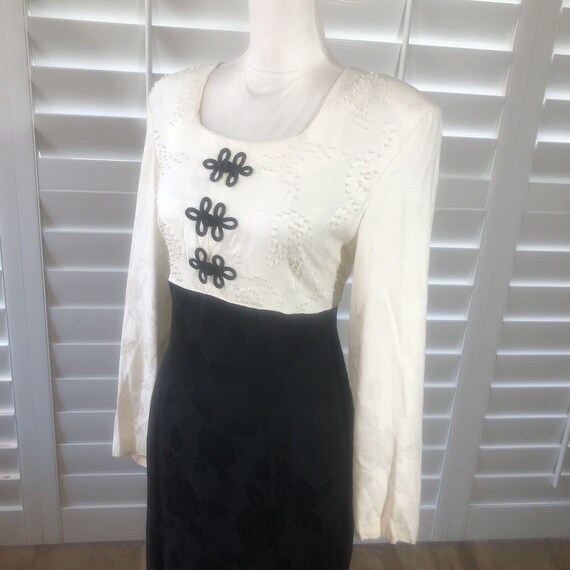 Vtg 80s Plaza South Black Ivory Sheath Dress 12 P… - image 9