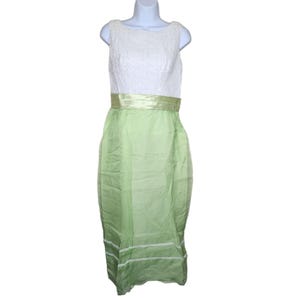 Vintage 60s Sleeveless Lace Top Empire Waist Maxi Dress Womens S Green Mod
