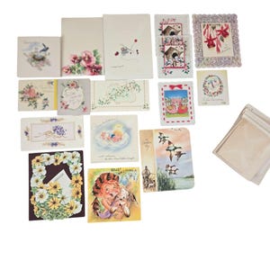 Vintage lot 25 50s 60s wenskaart Kavel met enveloppen bloemen Gefeliciteerd bedankt verjaardag