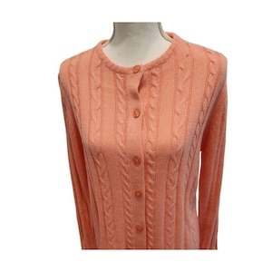 Vintage 80er Jahre American Sweetheart Zopfmuster Langarm Rosa Cardigan Pullover