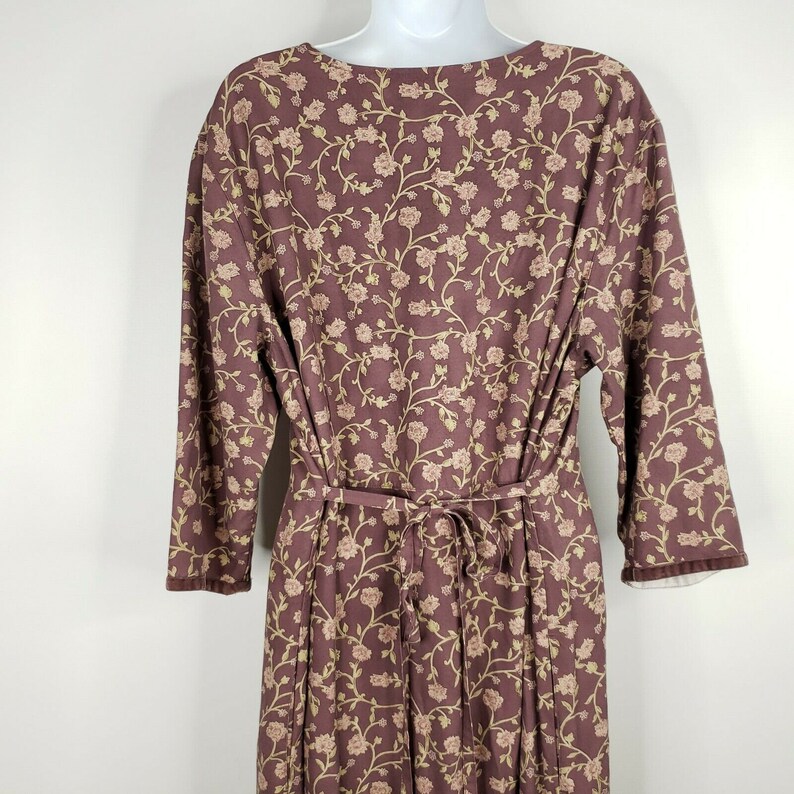 Vintage 90s Eddie Bauer Purple Floral Button Front Tie Waist Rayon Midi Dress XL
