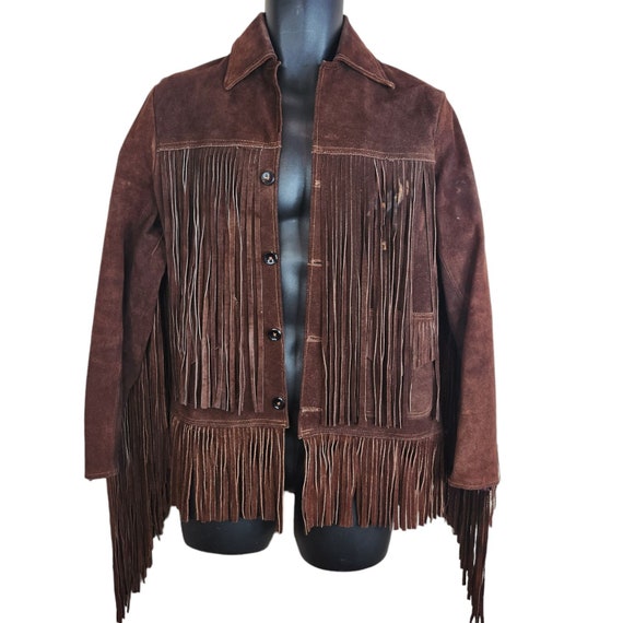 Vintage 70s Mens M Brown Suede Fringe Jacket Hippy Hippie Boho