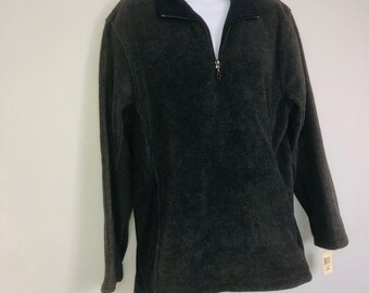 Vintage 80s Savile Row Mens L Pullover Jacket Gray Fleece Half Zip