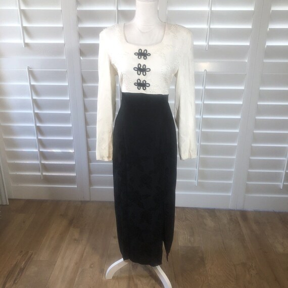 Vtg 80s Plaza South Black Ivory Sheath Dress 12 P… - image 2