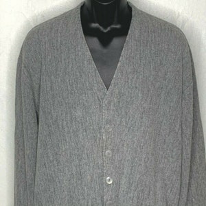 Vintage Cardigan Sweater L Heather Grey V Neck Button Front Grandpa