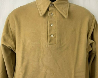 Vintage 70s Sears Perma Pressed Shirt L Brown Thick Arnel Collared Long Sleeves