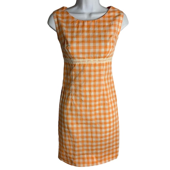 Vintage 60s Handmade Sheath Dress XS Orange Gingh… - image 1