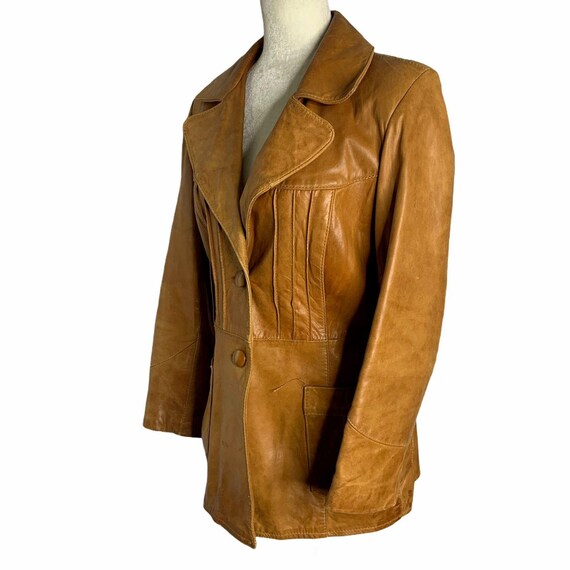 Vintage 70s Soft Leather Jacket M Brown Buttons P… - image 5