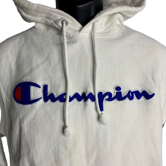 Vintage Champion Reverse Weave Hoodie S White Patch Pullover