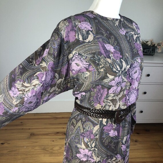 Vtg 80s Michelle Stuart Rayon Floral Print Purple… - image 6