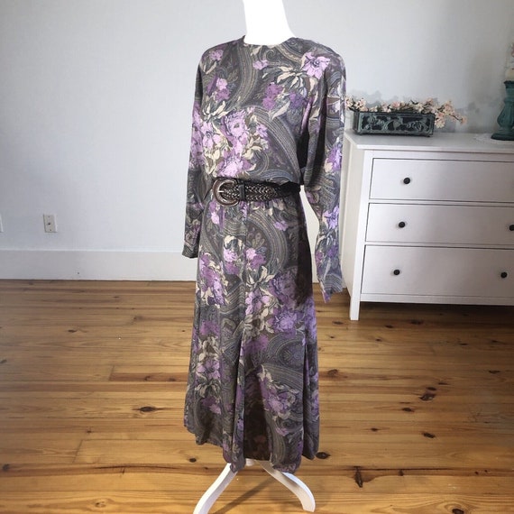 Vtg 80s Michelle Stuart Rayon Floral Print Purple… - image 3