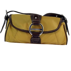 Vintage Y2K Franco Sarto Pocketbook Over the Top Yellow Purse Brown Shoulder Bag