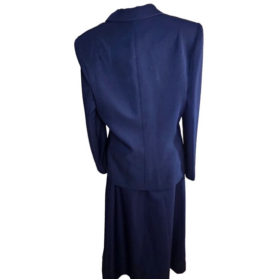 Vintage 80s Partner Suit Skirt Jacket Set Womens L Navy Blue Business Academia View 5