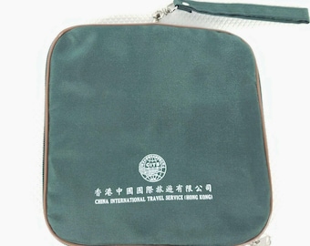 CITS China International Travel Service Hong Kong Souvenir Duffel Bag Green Vtg