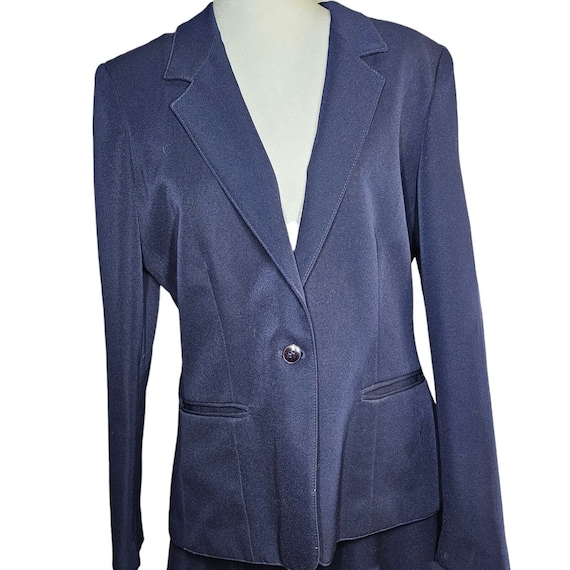 Vintage 80s Partner Suit Skirt Jacket Set Womens L Navy Blue Business Academia View 2
