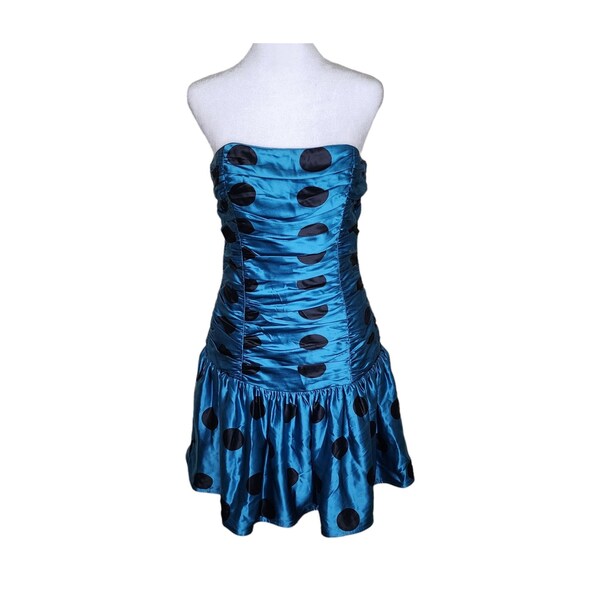 Mini-robe bustier Betsey Johnson de l'an 2000 pour femme, taille 10, bleu à pois