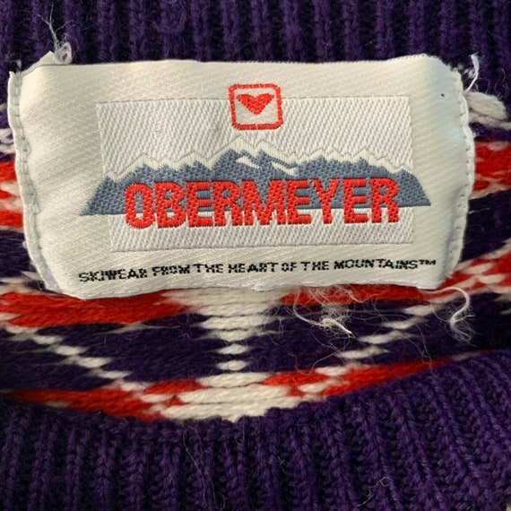 Vintage Obermeyer Knit Ski Sweater M Purple Crewneck Pullover