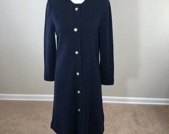 Vtg Castleberry Navy Blue Wool Blend Dress 6  Mod Jackie O Elegant Retro Classic