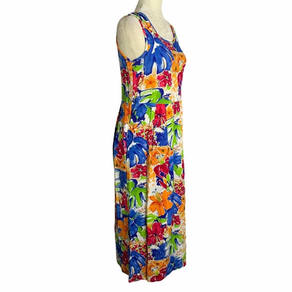 Vintage 80s Midi Tank Top Dress S Tropical Floral… - image 4