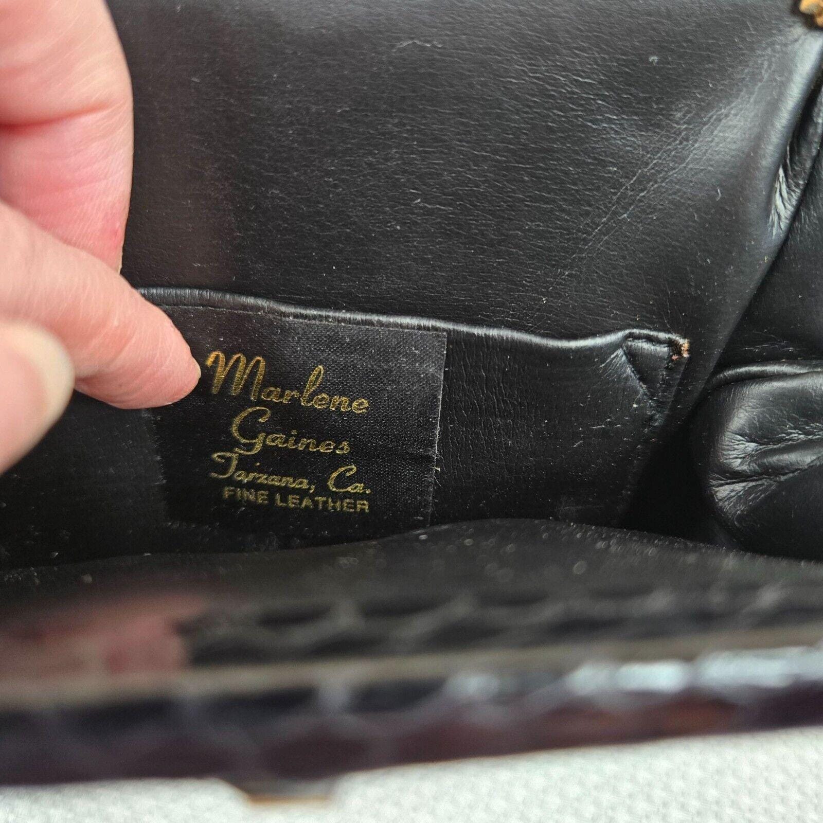 Vintage 60s Marlene Gaines Black Eel Leather Purse Gold 
