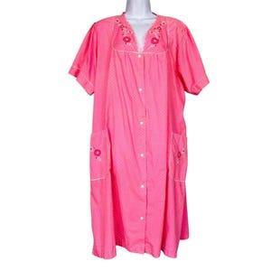 Vintage 80s Nite Mates Housecoat Womens Robe 2XL Pink White Polka Dot