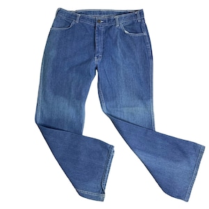 Vintage 70s Branded Lion Denim Jeans 32 Med Wash Boot Cut Flare Pockets
