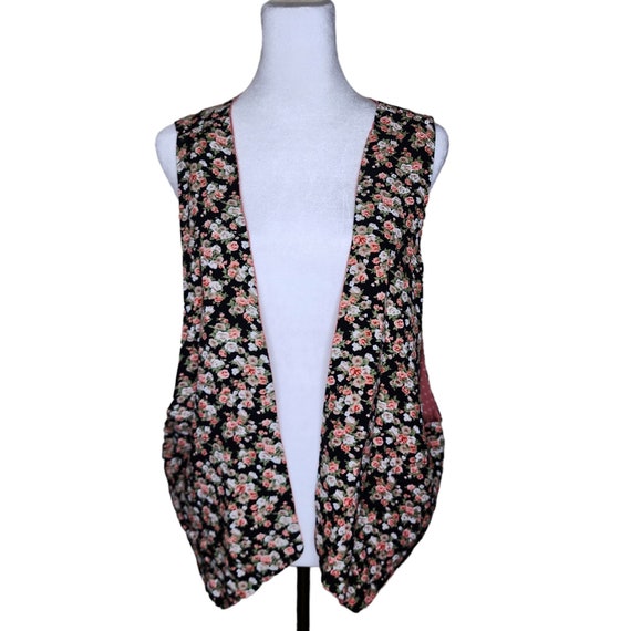 Vintage 90s Floral Vest Womens One Size Black Pin… - image 1