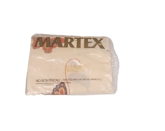 New Vintage 70s Martex Percale Twin Fitted Sheet Beige Tan Butterfly Mid Century