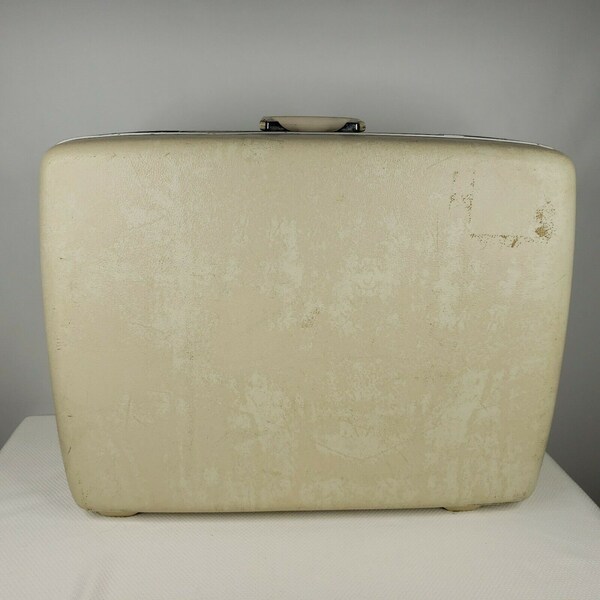 Vintage 60s Sears Courier White Marbled Hard Case Suitcase Luggage 38 in