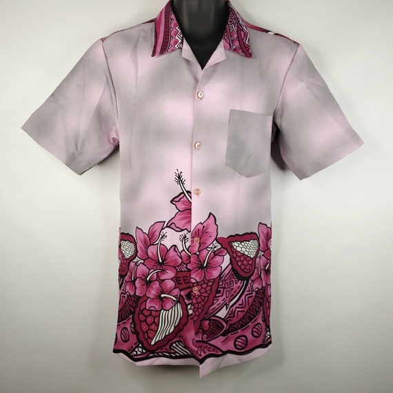 Vintage 70s Hawaiian Polynesian Hand Painted Purpl