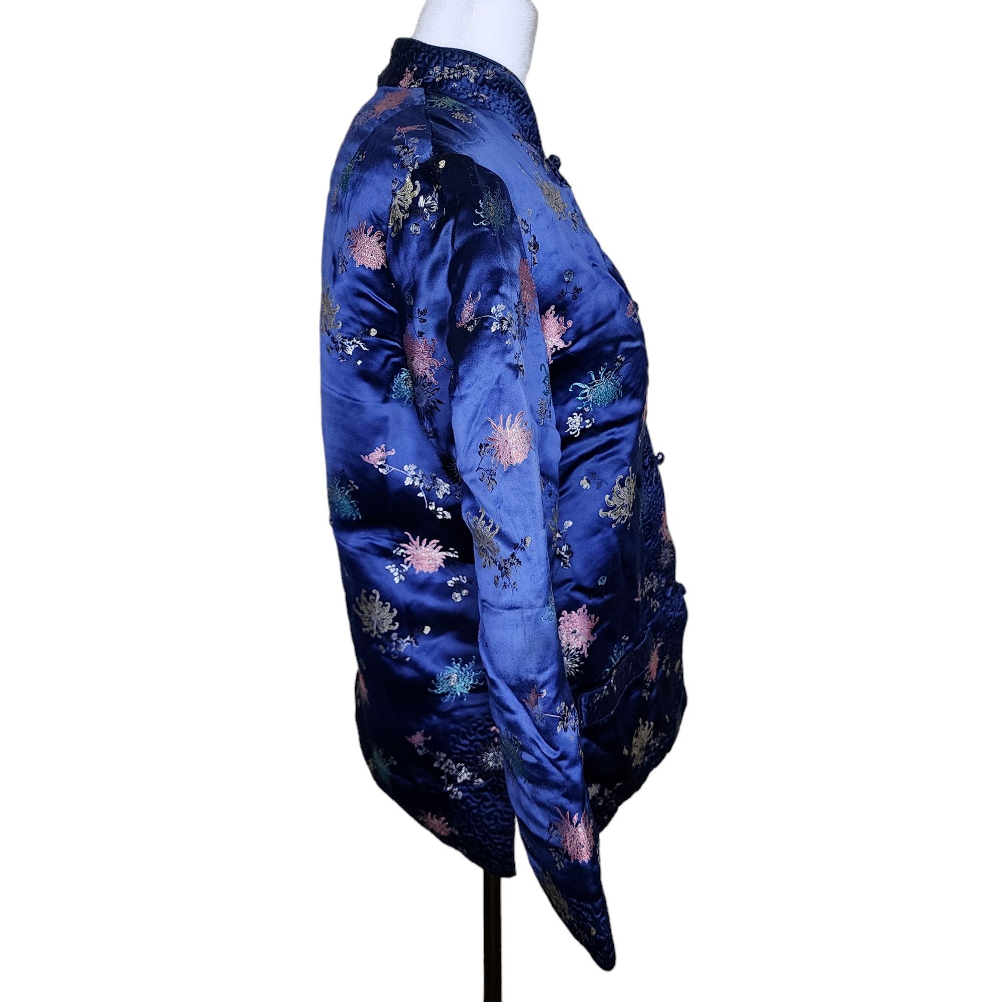 Vintage Peony Traditional Chinese Jacket Frog Buttons Womens