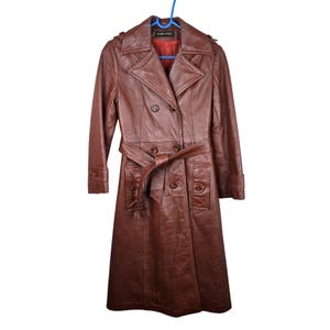 Vintage 70 Brown Leather Trench Coat for Women Long Belted Vintage 70 Brown Leather Trench Coat for Women Long Belted