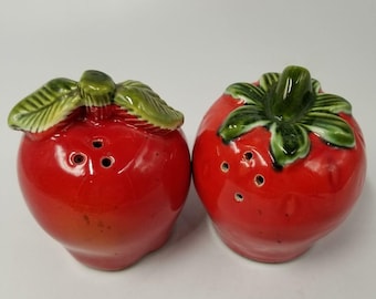 Vintage Neuheit Salz & Pfefferstreuer Set Erdbeere Rot Grün Keramik Stopper