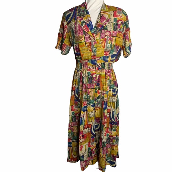 Vintage 80s Wide Leg Jumpsuit 14 Multicolored Cro… - image 1