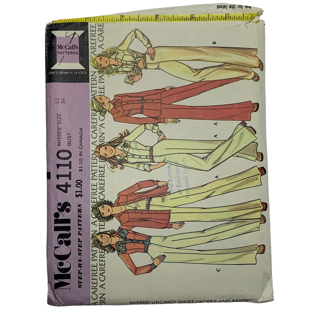 Vintage 70s Mccalls 4110 Pattern Misses 8-16 Shirt Jacket Pants Flared ...