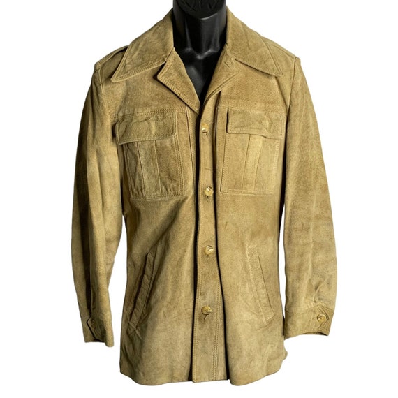 Vintage 70s Woolrich Leather Coat M Tan Lined Poc… - image 1