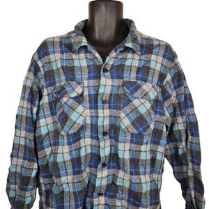 Vintage 90s Pendleton Mens XL Blue Gray Plaid Wool Board Shirt Surf Plaid
