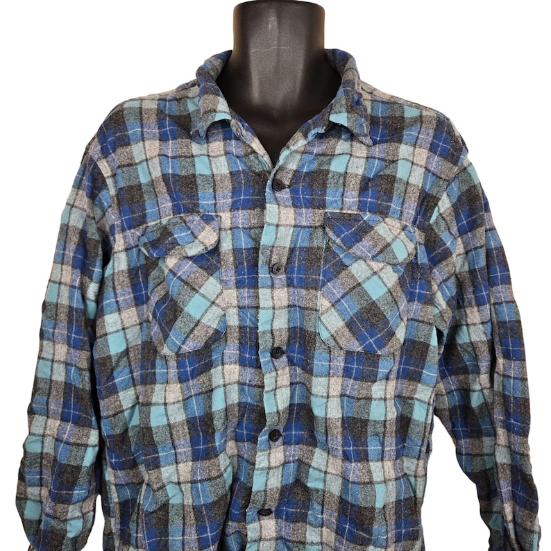 Vintage 90s Pendleton Mens XL Blue Gray Plaid Wool Board Shirt Surf Plaid