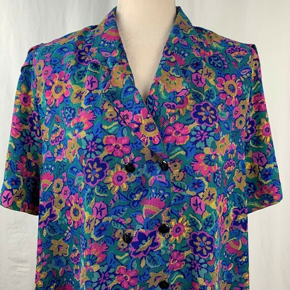 Vintage Floral Day Dress Multicolored Buttons Shou