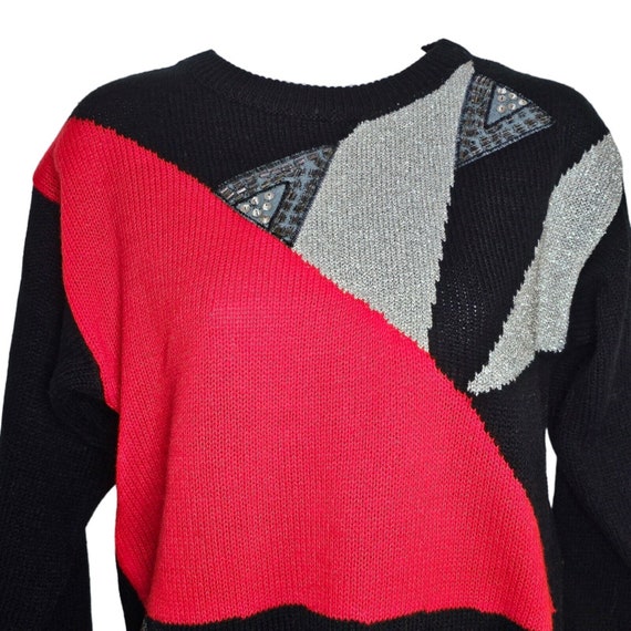 Vintage 80s Sweater Womens Size S Disco Metallic … - image 2