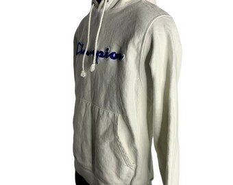 Vintage Champion Reverse Weave Hoodie S White Patch Pullover