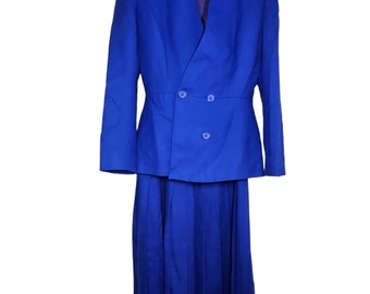 Vintage 80s Gallery Nordstrom Jacket Skirt Suit Set Womens S Blue Wool Blend