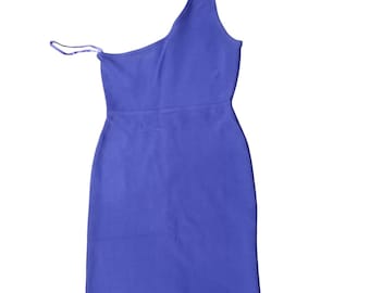 Robe bandage BCBG Maxazria vintage Y2K femme taille L bleu body con une épaule