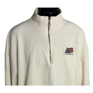 Vintage Colorado Quarter Zip Sweatshirt XL Ivory Fleece Embroidered Pockets