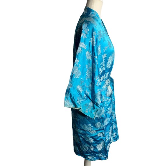Vintage Asian Silk Jacquard Half Robe M Blue Chin… - image 6