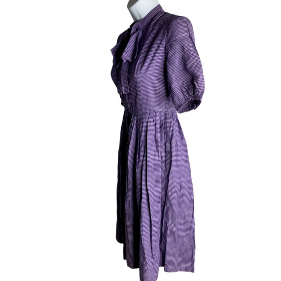 Vintage 60s Midi Swing Shirt Dress XS Purple Chec… - image 3