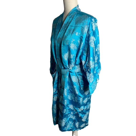Vintage Asian Silk Jacquard Half Robe M Blue Chin… - image 4