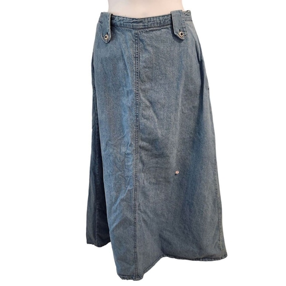 Vintage 90s Blue Demin Maxi Zipper Back Skirt XS Country Casual A