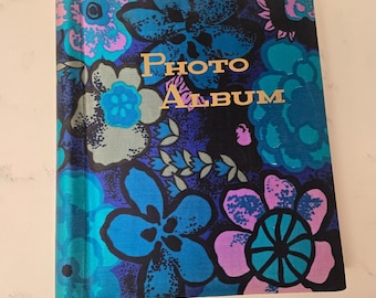 Vintage 60-tals blommigt fotoalbum Japan spiralbindning satin Groovy Flower Power