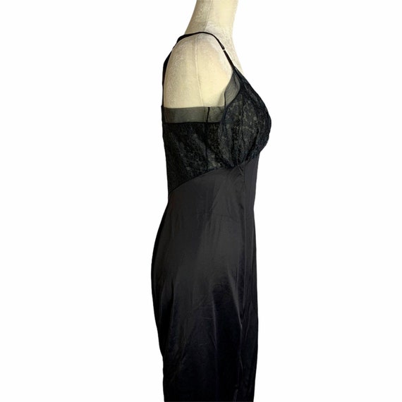 Vintage Nylon Full Length Slip M Black Lace Inser… - image 4